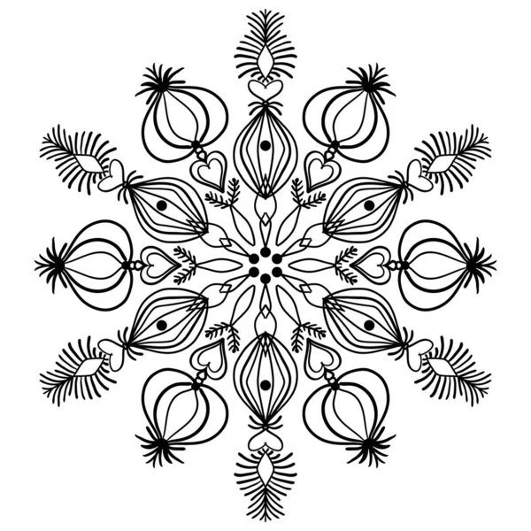 Снежинка Нарисовала Графический Набор Черное Белом Коллекция Снежинки Рождественского Зимнего — стоковый вектор