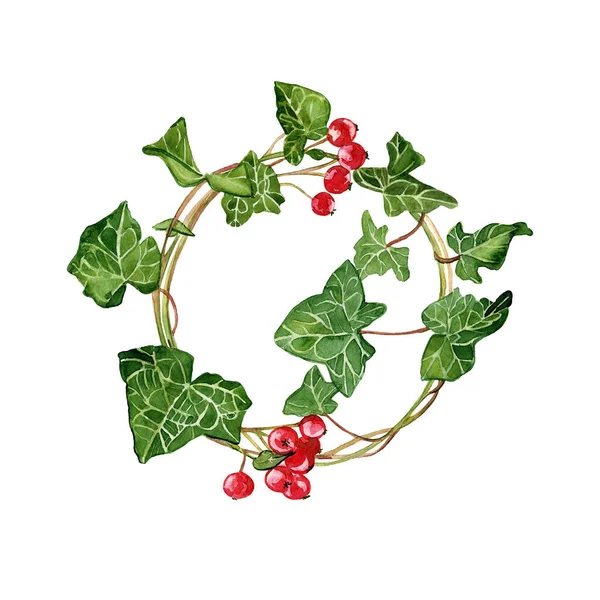 Adventskranz Mit Roten Beeren Grünes Blatt Frohe Weihnachten Grüner Efeu — Stockfoto