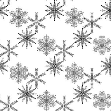 Kar tanesi arka planı. Beyaz arka planda kar taneleri olan lüks Noel vektörü kusursuz desen. Kış tatili dokusu. Dekor, duvar kağıdı, ambalaj, web sitesi için tekrarlanan tasarım