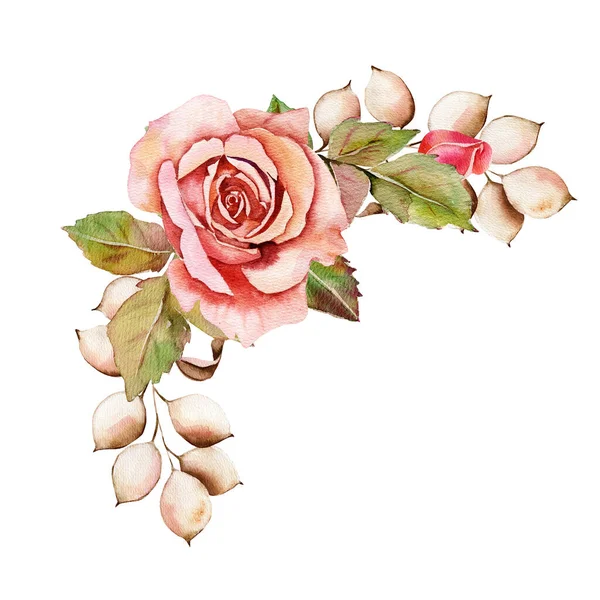 花花束の花の束 Bohoデザインオブジェクト クリーム色の淡いピンクのバラの花 ユーカリのハーブミックス素朴な花のエレガントなウェディングカード — ストック写真