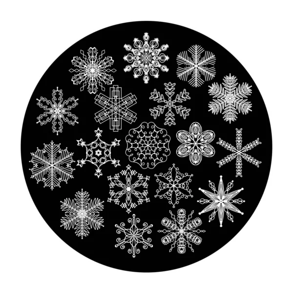 Snowflakes Doodle Line Snow Icons Hand Drawn Silhouette Design Element — Stock Vector