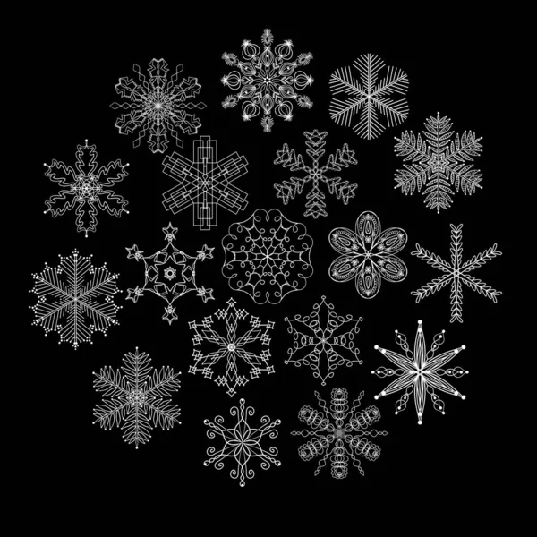 Snowflakes Doodle Line Snow Icons Hand Drawn Silhouette Design Element — Stock Vector