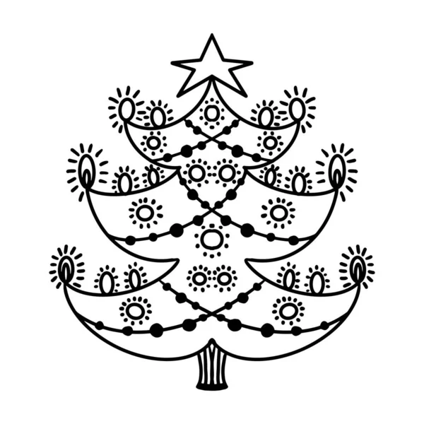 크리스마스 트리의 크리스마스 나무줄기는 흰색으로 분리되어 Doodle Skamp 장식을 만들기 — 스톡 벡터