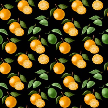 Kusursuz desenli, yapraklı turuncu ve dalında yeşil kireç..