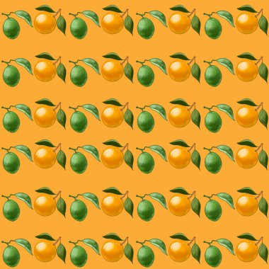 Kusursuz desenli, yapraklı turuncu ve dalında yeşil kireç..