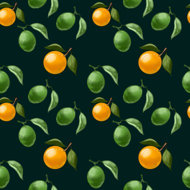 Kusursuz desenli, yapraklı turuncu ve dalında yeşil kireç..