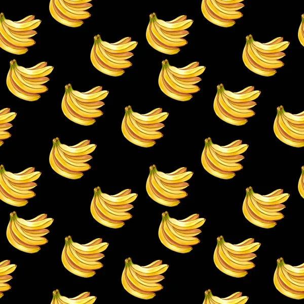 Banaan naadloos tropisch patroon. Gele smakelijke, sappige, felgekleurde bananen. — Stockfoto