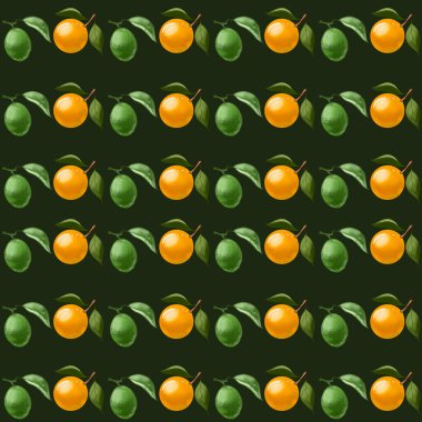 Kusursuz desenli, yapraklı turuncu ve dalında yeşil kireç..