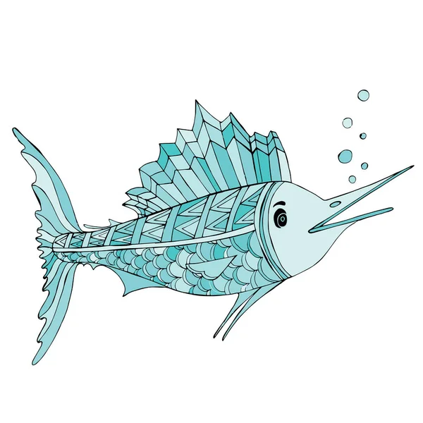 Dessine Moi Illustration Vectorielle Des Animaux Marins Jeu Coloriage Marlin — Image vectorielle