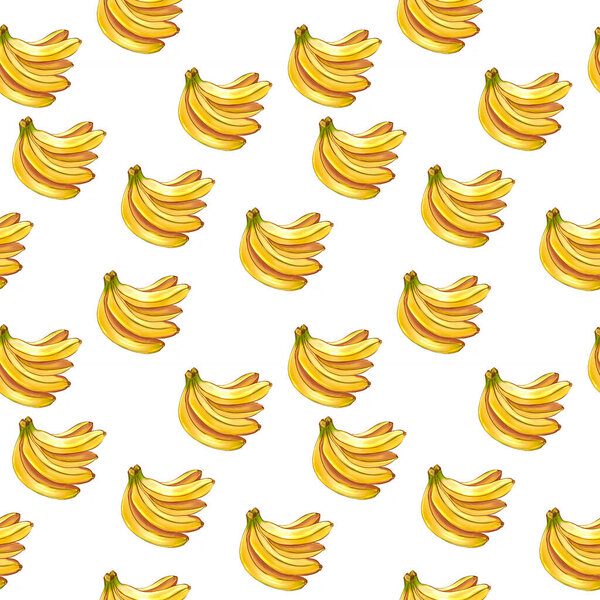 Banana seamless tropical pattern. Yellow, tasty, juicy, brightly colored bananas. Wrapping paper, gift card, poster, banner design. Home decor modern textile print