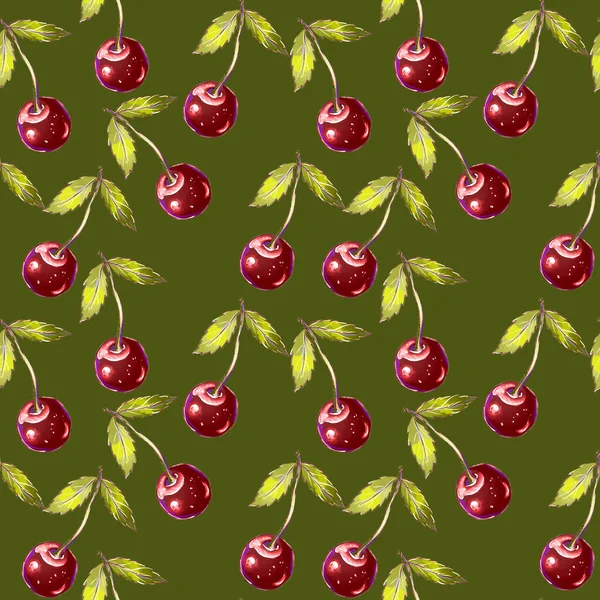 Wiśniowy Wzór Bez Szwu Słodycze Pyszności Kolorowa Tapeta Papier Cyfrowy — Zdjęcie stockowe