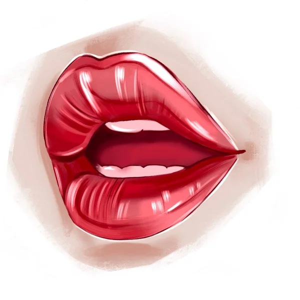 Rode Lippen Illustratie Van Sexy Vrouw Lippen Geïsoleerd Wit Mooie — Stockfoto