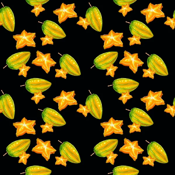 Seamless pattern with exotic tropical carambola fruits. Sweets and yummies.