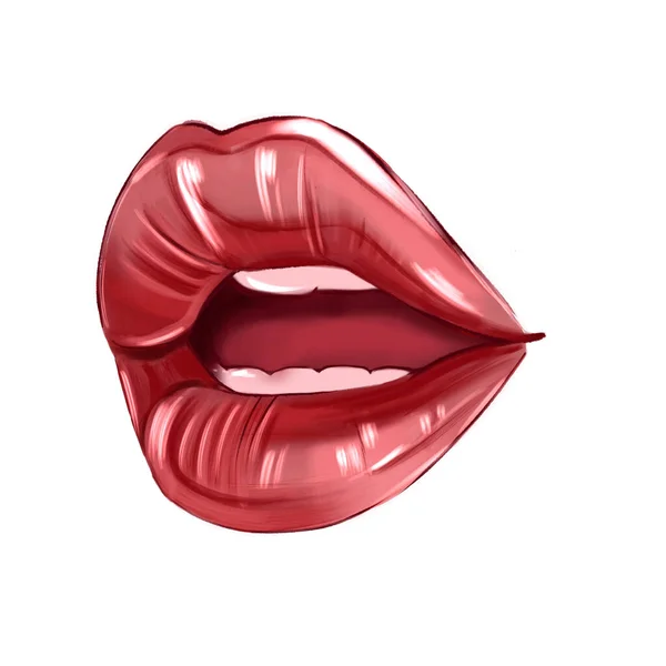 Rote Lippen. Illustration von sexy Frauenlippen Isoliert auf weiß. — Stockfoto