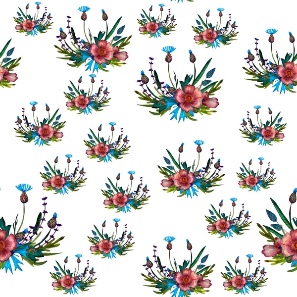 Patrón Sin Costura Floral Con Flores Campo Azul Papel Pintado — Foto de Stock