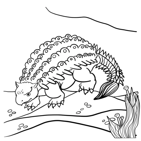 Anquilosauro Prehistorische Dinosaurussen Fossiele Dieren Contourstijl Kleurboek Voor Kinderen Volwassenen — Stockvector