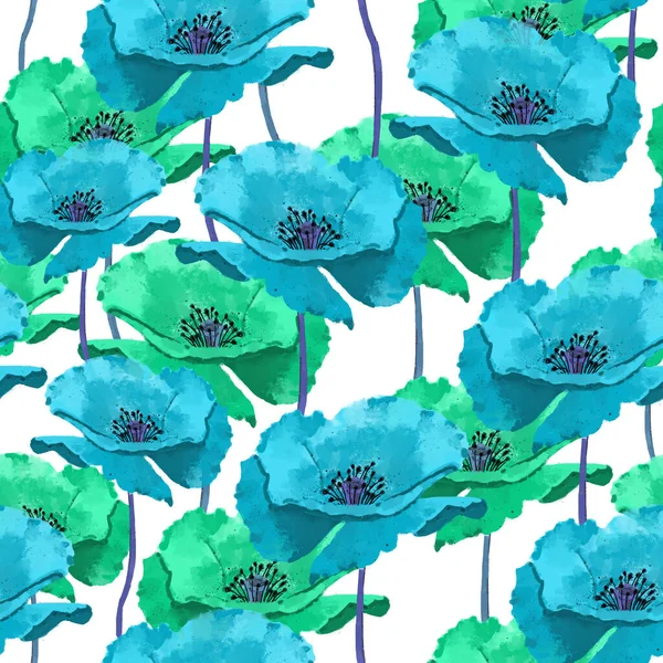 Naadloos Patroon Met Wilde Rode Klaprozen Poppy Bloemen Naadloze Achtergrond — Stockfoto