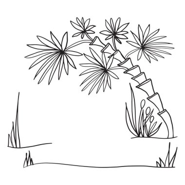 Orman tropikal ormanları farklı egzotik bitki yaprakları, çiçekler, lianalar, bitki örtüsü, yağmur ormanları. Tasarım oyunu, uygulamalar, afişler, baskılar için. Vektör çizimi izole edildi