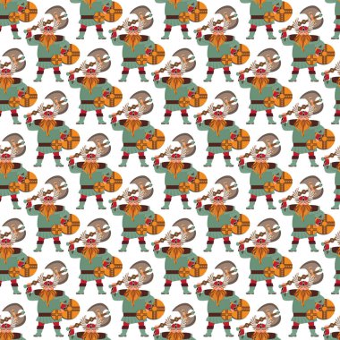 Vikinglerle çocuksu, kusursuz bir düzen. Moda İskandinav vektör geçmişi. Çocuk kıyafetleri, kumaş, tekstil, çocuk odası dekorasyonu, ambalaj kağıdı için mükemmel.