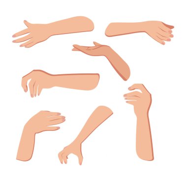 Kadın el hareketleri açık bir jest olarak el hareketlerinin vektör illüstrasyonunu işaret eder. Kartpostallar, posterler, afişler, web tasarımları ve tişört baskıları için kullanın. Kadın elinin vektör düz çizimi.