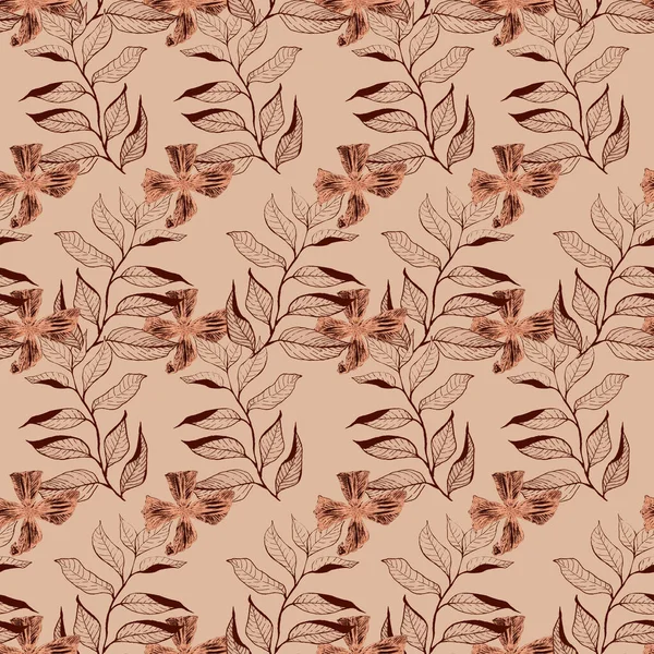 Black and beige flowers. Seamless pattern with branches and flowers. Can be used for invitations to a winter holiday, wedding, greeting card, print.