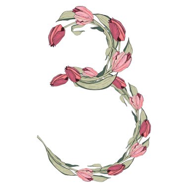 Çiçek numaraları, elle çizilmiş vektör numaraları botanik desenle süslenmiş..