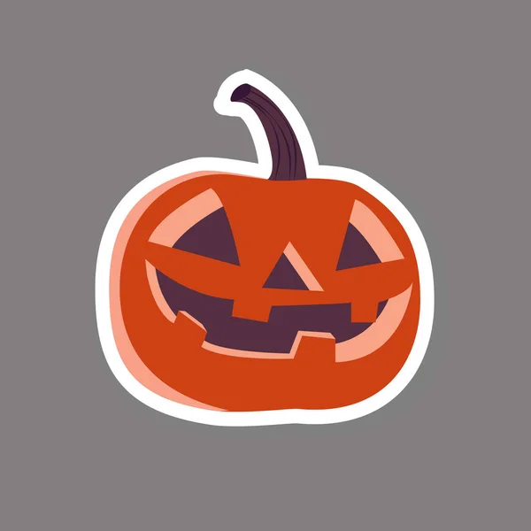 Citrouille Orange Halloween Avec Visage Heureux Sur Fond Blanc Sticker — Image vectorielle