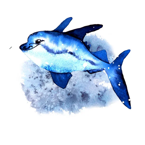 Watercolor blue fish. illustrations in simple realistic style for your design and print. — Stock Photo, Image