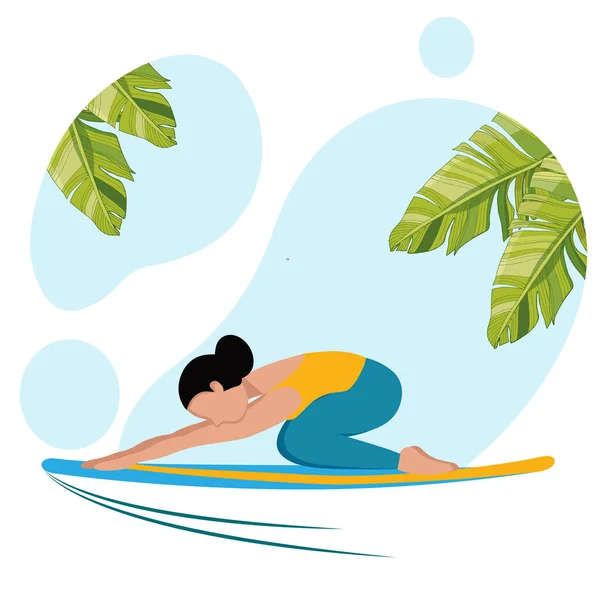 Surf Méditation Illustration Vectorielle Yoga Dessin Animé Vectoriel Dessiné Main — Image vectorielle