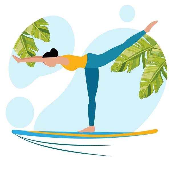 Sup Surf Meditazione Yoga Vettoriale Illustrazione Mano Disegnato Vettore Cartoni — Vettoriale Stock
