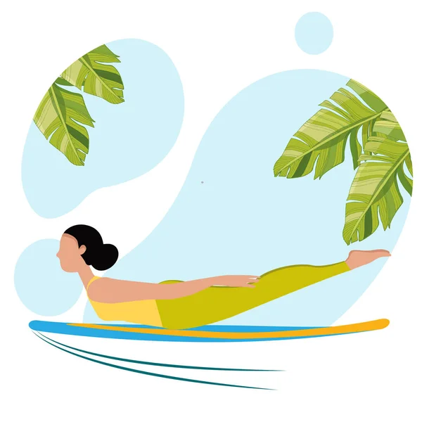 Sup Surfing Meditation Yoga Vektor Illustration Hand Dras Vektor Tecknad — Stock vektor