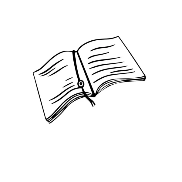 Open Paper Books Reading Black White Illustrations Hand Drawn Sketch — Stock Vector