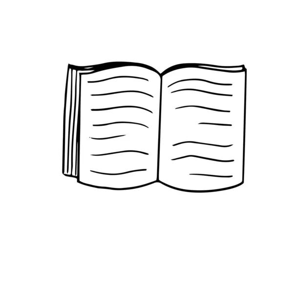 Otevřená Papírová Kniha Pro Čtení Černobílé Ilustrace Ručně Kreslený Náčrt — Stockový vektor