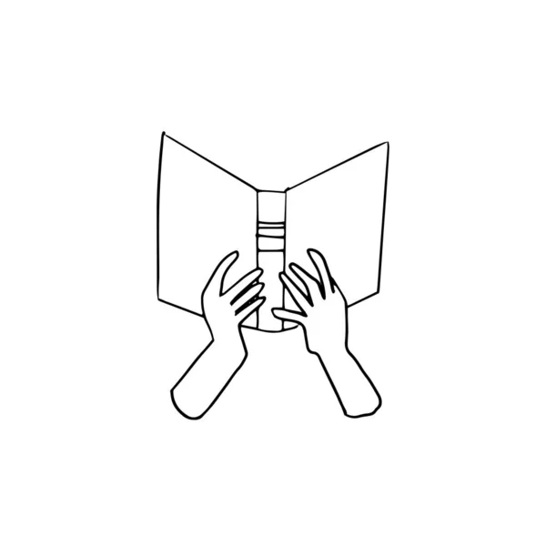 Kresba Knihy Ruce Ženská Ruka Knihou Ručně Kresleným Vektorovým Obrázkem — Stockový vektor
