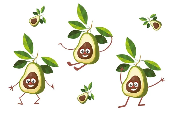 Nette und lustige Avocado-Figur im Comic-Stil, die nach oben schaut, Cartoon-Vektor-Illustration isoliert auf weißem Hintergrund. — Stockvektor