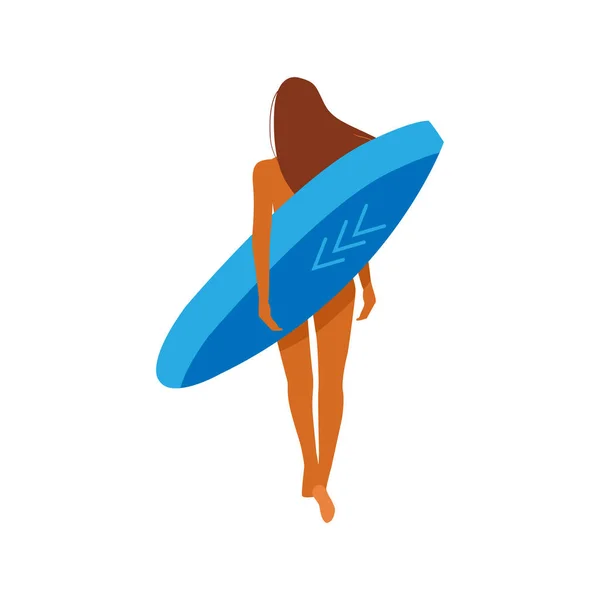 Surfer girl. Surfing girl carries a surfboard. Summer beach seamless pattern in vector. — Stock Vector