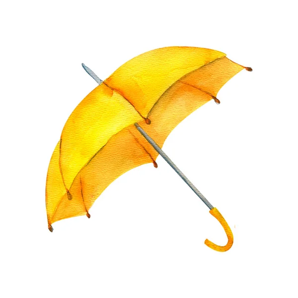 Open yellow umbrella isolated on white background. Watercolor. — Stock fotografie