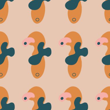 Soyut geometrik, minimalist İskandinav tarzında doğal şekiller. Minimalist sanat baskısı, tekstil, boho duvar kağıdı dekoru için jeo elementleri olan modern kusursuz desen. Vektör illüstrasyonu