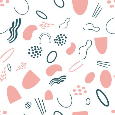 Soyut geometrik, minimalist İskandinav tarzında doğal şekiller. Minimalist sanat baskısı, tekstil, boho duvar kağıdı dekoru için jeo elementleri olan modern kusursuz desen. Vektör illüstrasyonu