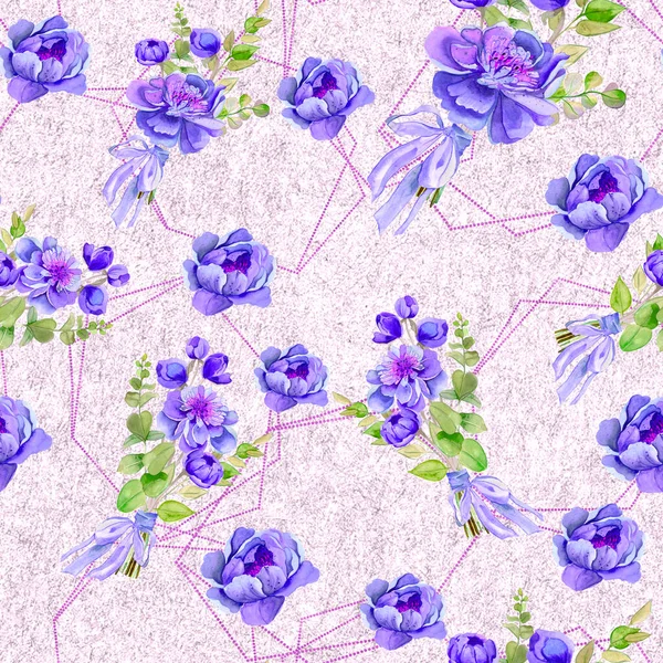 Peônias Lilás Padrão Floral Sem Costura Com Peônias Fundo Lilás — Fotografia de Stock