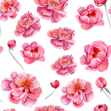 Açık arkaplanda şakayık desenli, suluboya desenli şakayık desenli çiçek deseni. Tekstil, iç mekan, kıyafet, duvar kağıdı için şablon tasarımı. Botanik Sanatı