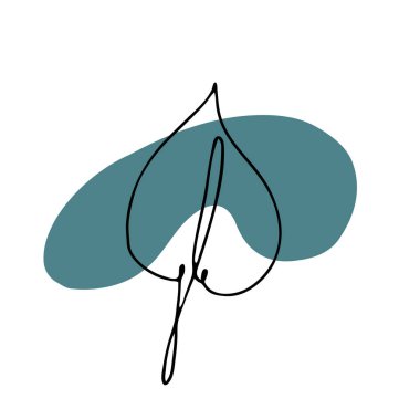 Yapraklı soyut kompozisyon. Sürekli bir çizgi, tek bir çizim sanatı, organik tasarım, rastgele düzensiz şekilli soyut çizgi. Kartpostal için. Bohem posteri, ev dekorasyonu.