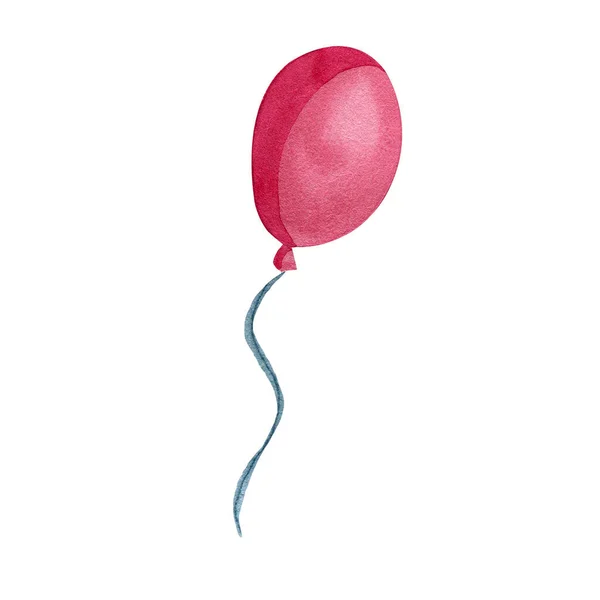 Illustrazione ad acquerello di un palloncino rosa. Buone vacanze, volando in una mongolfiera blu. — Foto Stock