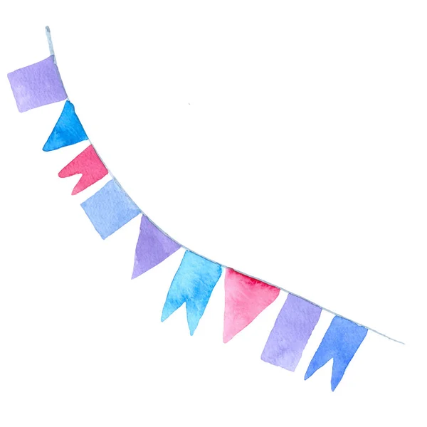 Ilustração Alegre Positiva Bandeiras Banner Bunting Pennant Forma Retangular Céu — Fotografia de Stock