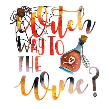 Cadılar Bayramı süblimleşmesi suluboya. Cadılar Bayramı Cadısı deyimi şaraba giden yoldur..