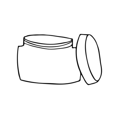 Cilt bakımı ürün taşıyıcı simgesi vektörde. Elle çizilmiş cilt bakımı ürün kabı çizimi. Vektörde krema kabı çizimi çizimi