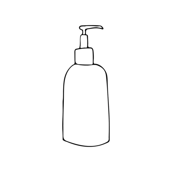 Envase Productos Cosmetología Doodle Recipiente Jabón Líquido Extraído Mano Vector — Vector de stock