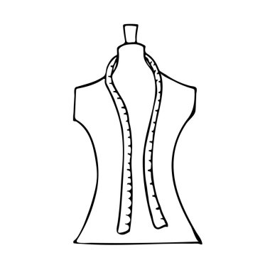 Vektör olarak Doodle terzi manken ikonu. El yapımı manken ikonu vektörde. Kadın giysi mankeni