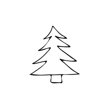 Doodle Noel ağacı çizimi. Vektör olarak karalama köknar ağacı simgesi. Vektörde elle çizilmiş köknar ağacı simgesi.