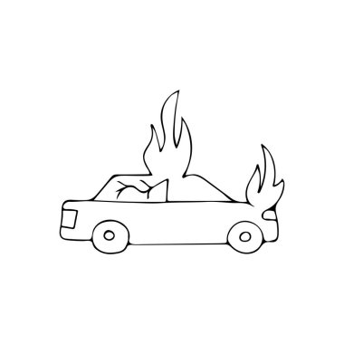 Doodle araba kazası ikonu. El çizimi araba kazası ikonu. Lanet araba karalama çizimi